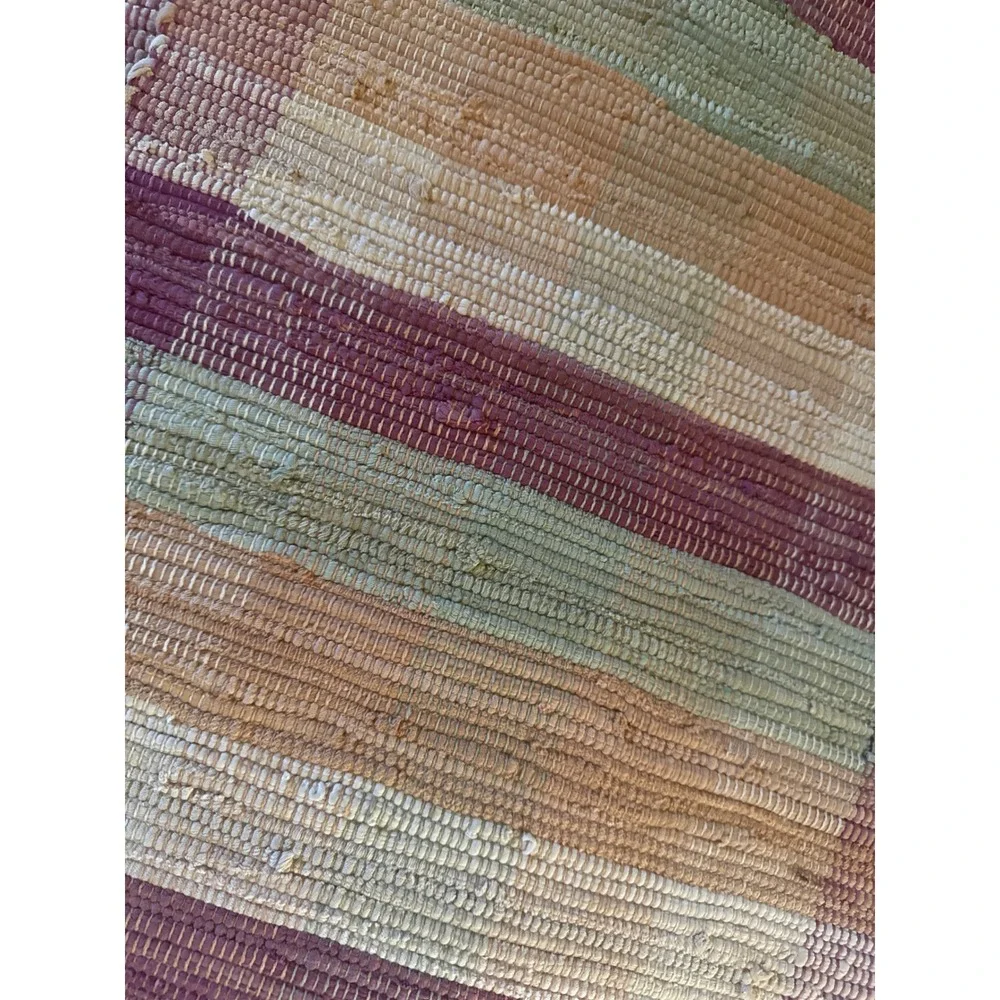 Set of 6 Hand Woven Rag Rug‎ Placemats Multicolor Plaid Boho Farmhouse Fringe
